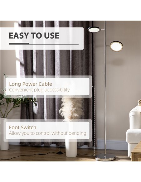 HOMCOM Modern Floor Lamps for Living Room, Standing Lamp with 2 Light White LED, Adjustable Head, 25x25x165cm, Chrome - pic 26435 | FastDaddyshop