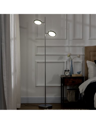 HOMCOM Modern Floor Lamps for Living Room, Standing Lamp with 2 Light White LED, Adjustable Head, 25x25x165cm, Chrome