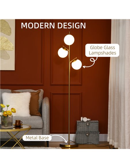 HOMCOM Modern 3-Light Tree Floor Lamp, Gold Tone B31-319V70GD - pic 26442 | FastDaddyshop