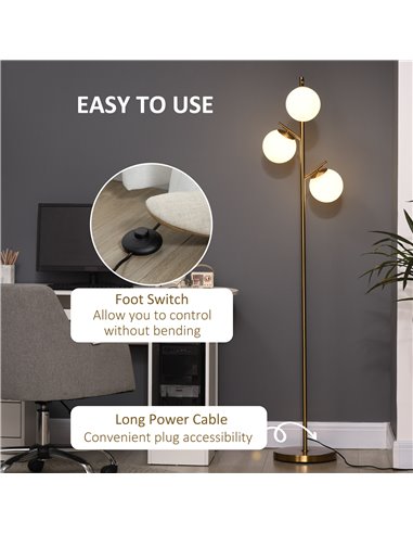 HOMCOM Modern 3-Light Tree Floor Lamp, Gold Tone B31-319V70GD