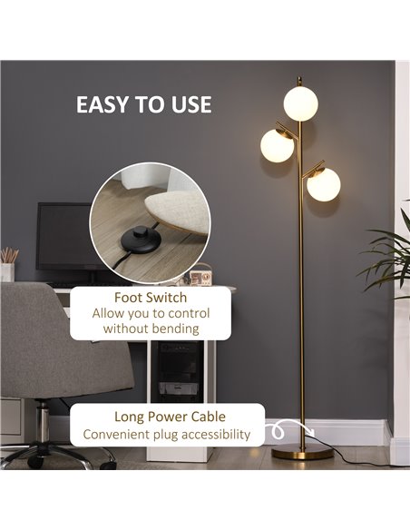 HOMCOM Modern 3-Light Tree Floor Lamp, Gold Tone B31-319V70GD - pic 26443 | FastDaddyshop