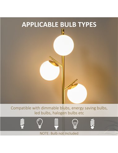 HOMCOM Modern 3-Light Tree Floor Lamp, Gold Tone B31-319V70GD