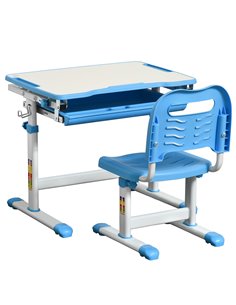 HOMCOM Kids Desk and Chair Set with Tiltable Desktop, Drawer, Pen Slot, Hook, Blue