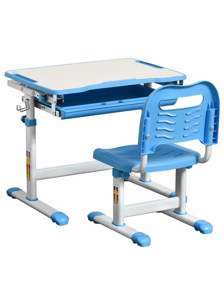 HOMCOM Kids Desk and Chair Set with Tiltable Desktop, Drawer, Pen Slot, Hook, Blue - pic 26448 | FastDaddyshop