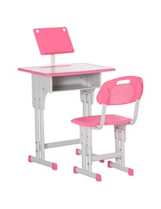 HOMCOM Kids Desk and Chair Set with Storage Drawer, Book Stand, Cup Holder, Pen Slot, Pink