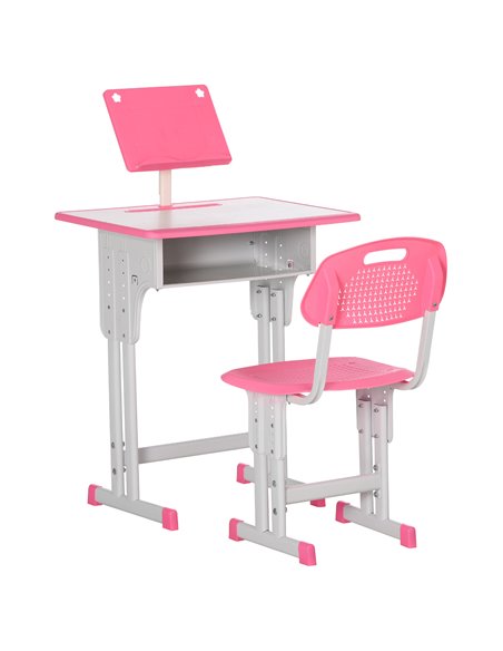 HOMCOM Kids Desk and Chair Set with Storage Drawer, Book Stand, Cup Holder, Pen Slot, Pink - pic 26457 | FastDaddyshop