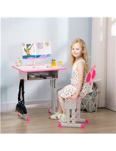 HOMCOM Kids Desk and Chair Set with Storage Drawer, Book Stand, Cup Holder, Pen Slot, Pink 2