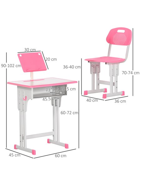 HOMCOM Kids Desk and Chair Set with Storage Drawer, Book Stand, Cup Holder, Pen Slot, Pink - pic 26459 | FastDaddyshop