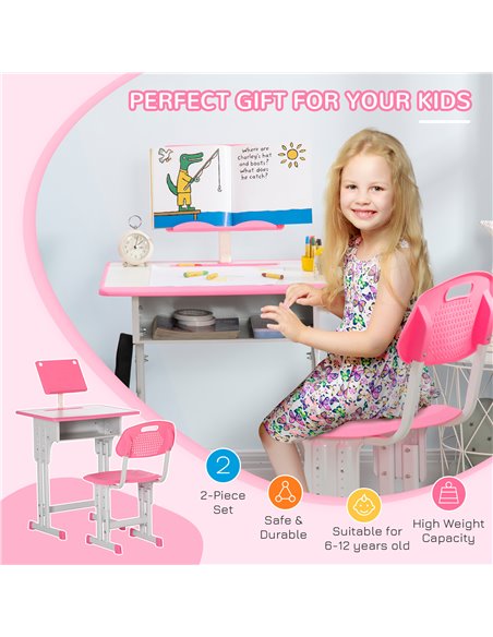HOMCOM Kids Desk and Chair Set with Storage Drawer, Pink 312-061V00PK - pic 26460 | FastDaddyshop