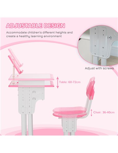 HOMCOM Kids Desk and Chair Set with Storage Drawer, Pink 312-061V00PK