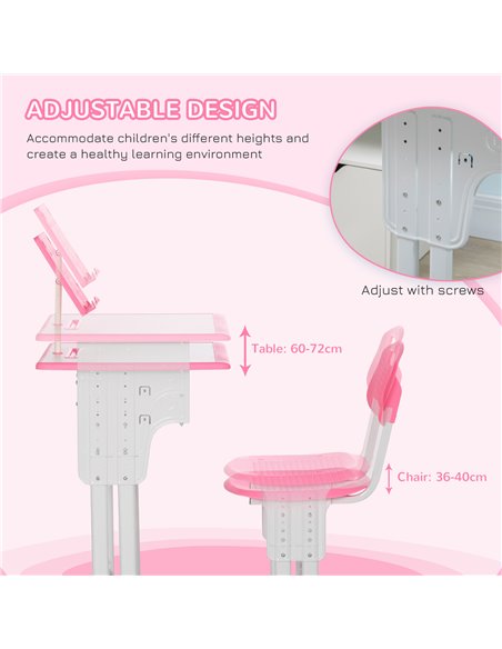 HOMCOM Kids Desk and Chair Set with Storage Drawer, Pink 312-061V00PK - pic 26462 | FastDaddyshop