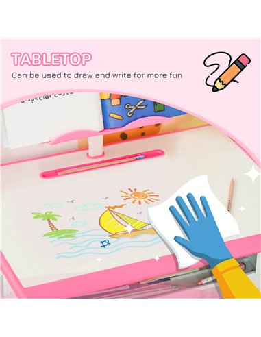 HOMCOM Kids Desk and Chair Set with Storage Drawer, Pink 312-061V00PK