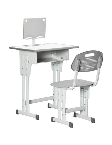 HOMCOM Kids Desk and Chair Set with Storage Drawer, Book Stand, Cup Holder, Pen Slot, Grey - pic 26466 | FastDaddyshop