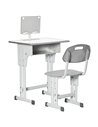 HOMCOM Kids Desk and Chair Set with Storage Drawer, Book Stand, Cup Holder, Pen Slot, Grey