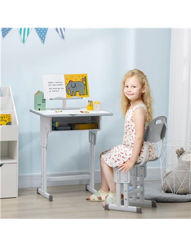 HOMCOM Kids Desk and Chair Set with Storage Drawer, Book Stand, Cup Holder, Pen Slot, Grey