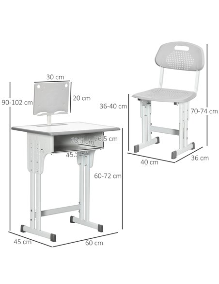 HOMCOM Kids Desk and Chair Set with Storage Drawer, Book Stand, Cup Holder, Pen Slot, Grey - pic 26468 | FastDaddyshop