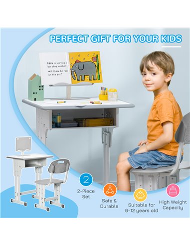 HOMCOM Kids Desk and Chair Set with Storage Drawer, Grey 312-061V00GY