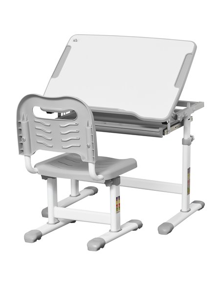 HOMCOM Kids Desk and Chair Set, Children School Study Table with Tiltable Desktop, Grey - pic 26475 | FastDaddyshop