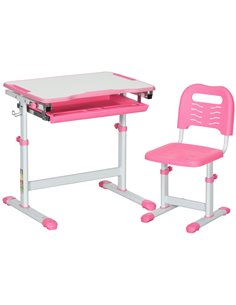 HOMCOM Kids Desk and Chair Set, Student Adjustable Writing Desk, with Drawer, Pen Slot, Hook - Pink