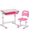 HOMCOM Kids Desk and Chair Set, Student Adjustable Writing Desk, with Drawer, Pen Slot, Hook - Pink