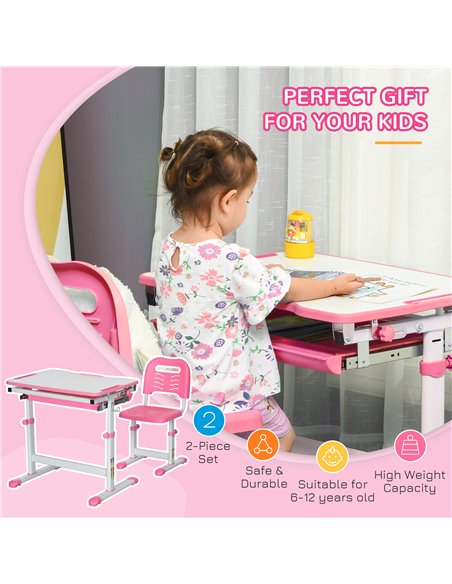 HOMCOM Kids Desk and Chair Set with Drawer, Pen Slot, Pink 312-064V80PK - pic 26487 | FastDaddyshop