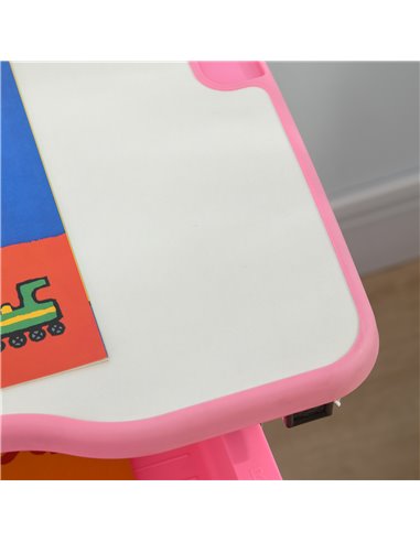 HOMCOM Kids Desk and Chair Set, Student Adjustable Writing Desk, with Drawer, Pen Slot, Hook - Pink