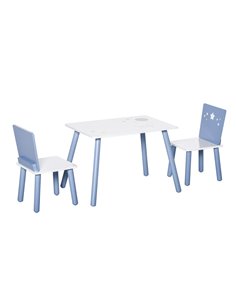 HOMCOM Kids Table and 2 Chairs Wooden Set, Blue and White 312-035