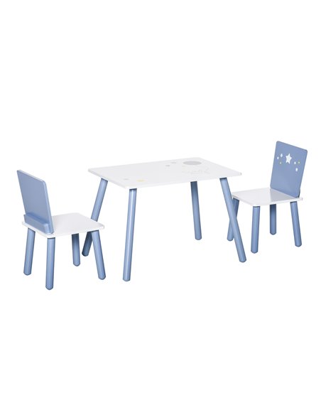 HOMCOM Kids Table and 2 Chairs Wooden Set, Blue and White 312-035 - pic 26493 | FastDaddyshop