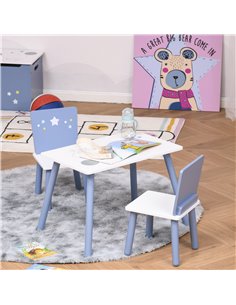 HOMCOM Kids Table and 2 Chairs Wooden Set, Blue and White 312-035 2