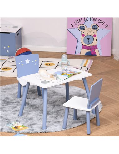 HOMCOM Kids Table and 2 Chairs Wooden Set, Blue and White 312-035