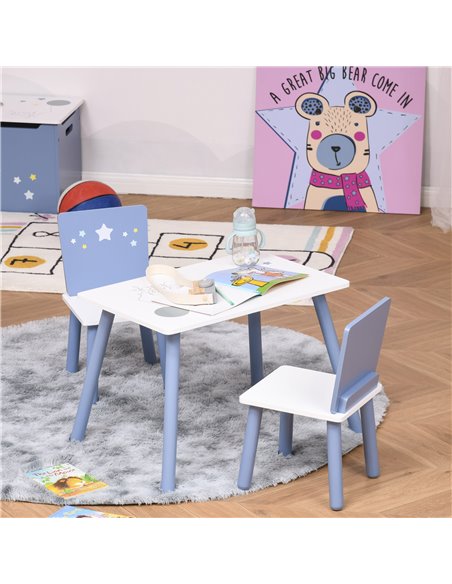 HOMCOM Kids Table and 2 Chairs Wooden Set, Blue and White 312-035 - pic 26494 | FastDaddyshop