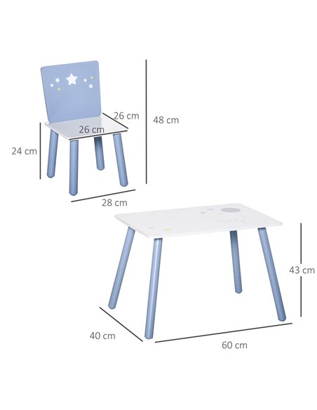 HOMCOM Kids Table and 2 Chairs Wooden Set, Blue and White 312-035 - pic 26495 | FastDaddyshop