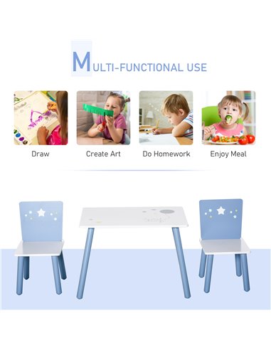 HOMCOM Kids Table and 2 Chairs Wooden Set, Blue and White 312-035