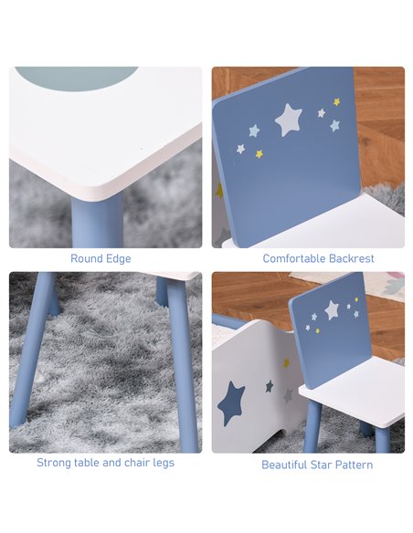 HOMCOM Kids Table and 2 Chairs Wooden Set, Blue and White 312-035 - pic 26498 | FastDaddyshop