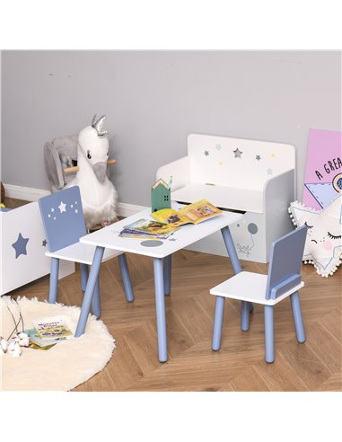 HOMCOM Kids Table and 2 Chairs Wooden Set, Blue and White 312-035
