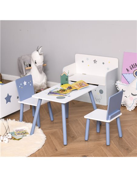 HOMCOM Kids Table and 2 Chairs Wooden Set, Blue and White 312-035 - pic 26501 | FastDaddyshop