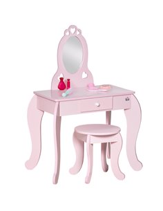 HOMCOM Kids Vanity Table & Stool Girls Dressing Set Make Up Desk Chair Dresser Play Set with Mirror Pink