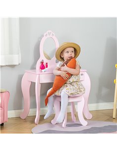 HOMCOM Kids Vanity Table & Stool Girls Dressing Set Make Up Desk Chair Dresser Play Set with Mirror Pink 2