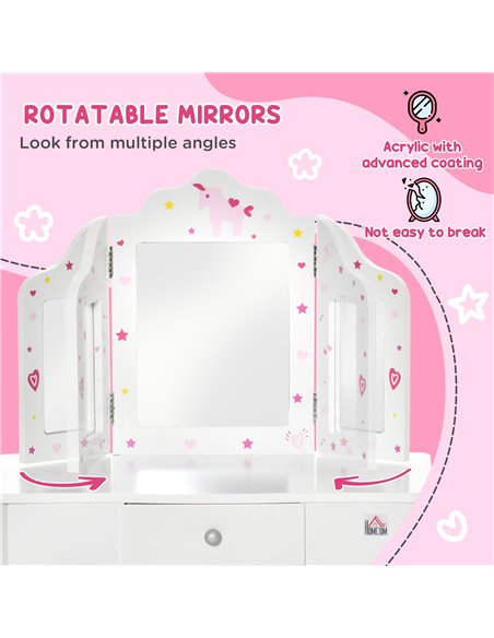 HOMCOM Kids Vanity Table & Stool Girls Dressing Set, Pattern White 311-037 - pic 26516 | FastDaddyshop