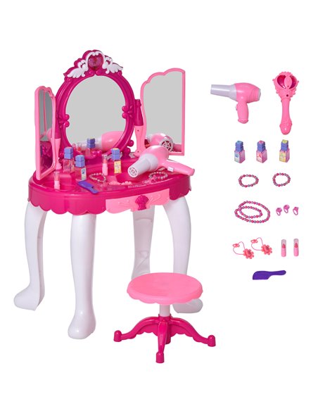 HOMCOM Kids Pretend Play Plastic Vanity Table Set with Sound Effect Pink - pic 26520 | FastDaddyshop