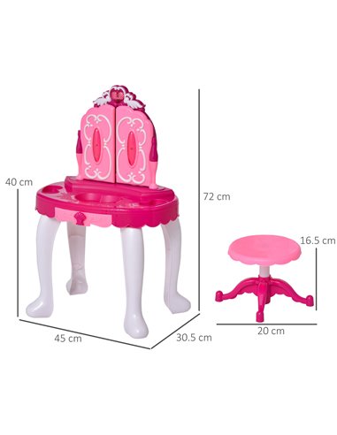 HOMCOM Kids Plastic Vanity Table Set with Sound Effect Pink 350-068