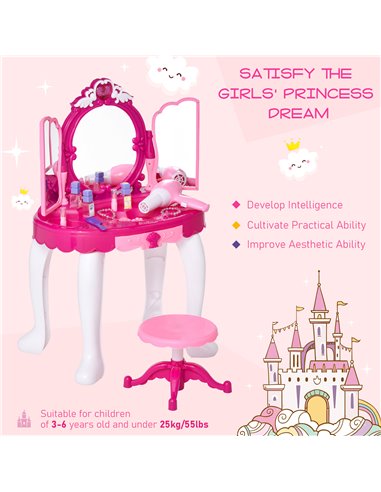 HOMCOM Kids Plastic Vanity Table Set with Sound Effect Pink 350-068