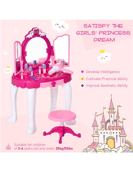 HOMCOM Kids Plastic Vanity Table Set with Sound Effect Pink 350-068 - pic 26523 | FastDaddyshop