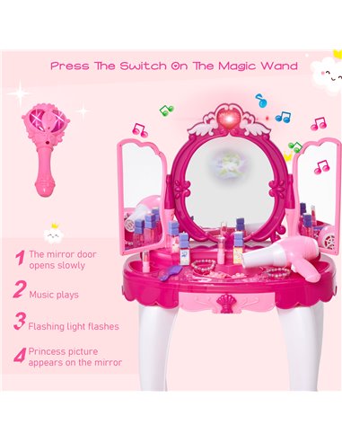 HOMCOM Kids Plastic Vanity Table Set with Sound Effect Pink 350-068