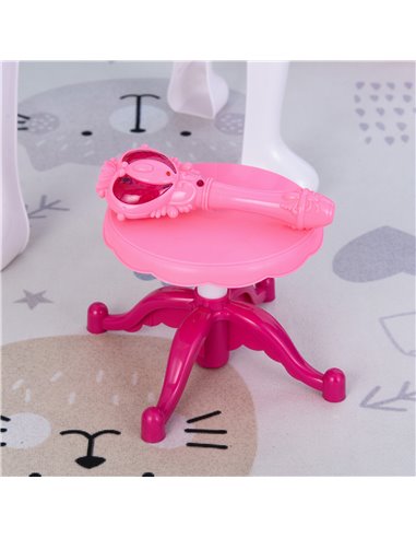 HOMCOM Kids Pretend Play Plastic Vanity Table Set w/ Sound Effect Pink