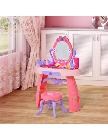 HOMCOM Kids Pretend Play Plastic Vanity Table Set, Pink-Purple 350-051 - pic 26530 | FastDaddyshop