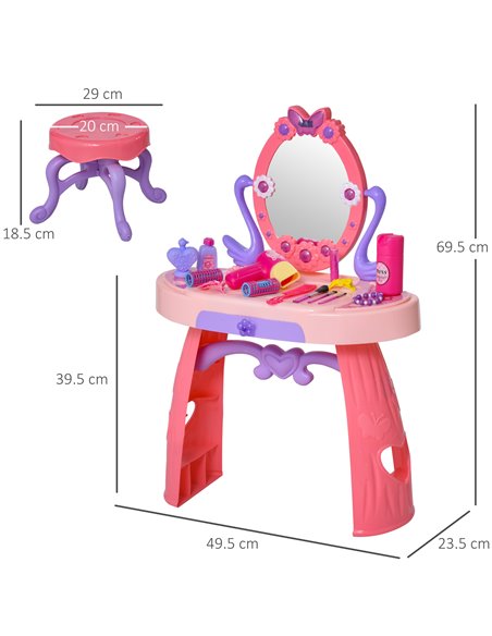 HOMCOM Kids Pretend Play Plastic Vanity Table Set, Pink-Purple 350-051 - pic 26531 | FastDaddyshop