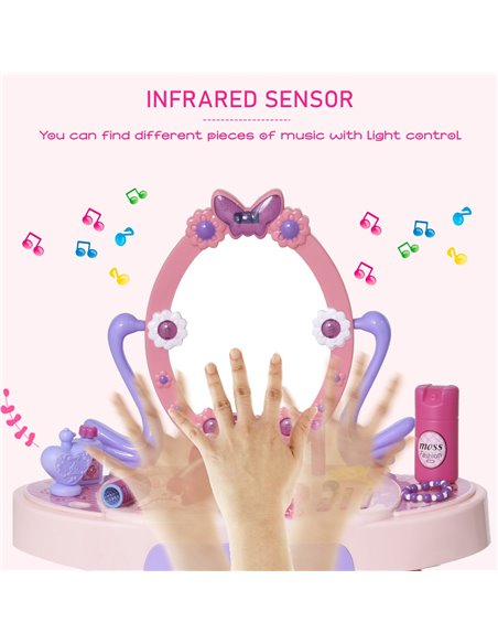 HOMCOM Kids Pretend Play Plastic Vanity Table Set, Pink-Purple 350-051 - pic 26533 | FastDaddyshop
