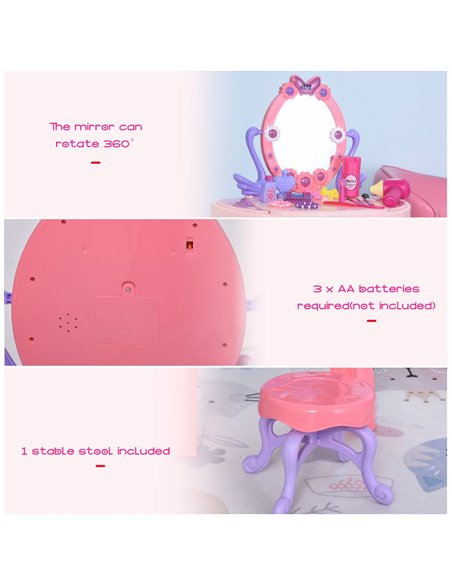 HOMCOM Kids Pretend Play Plastic Vanity Table Set, Pink-Purple 350-051 - pic 26534 | FastDaddyshop