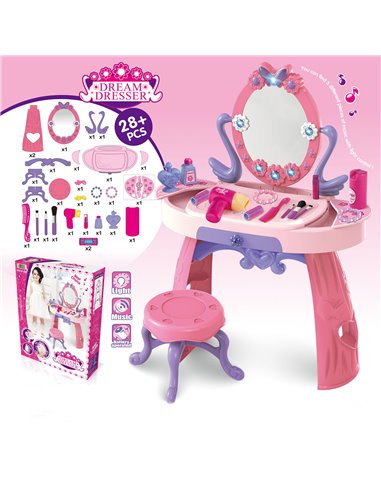 HOMCOM Kids Pretend Play Plastic Vanity Table Set, Pink-Purple 350-051